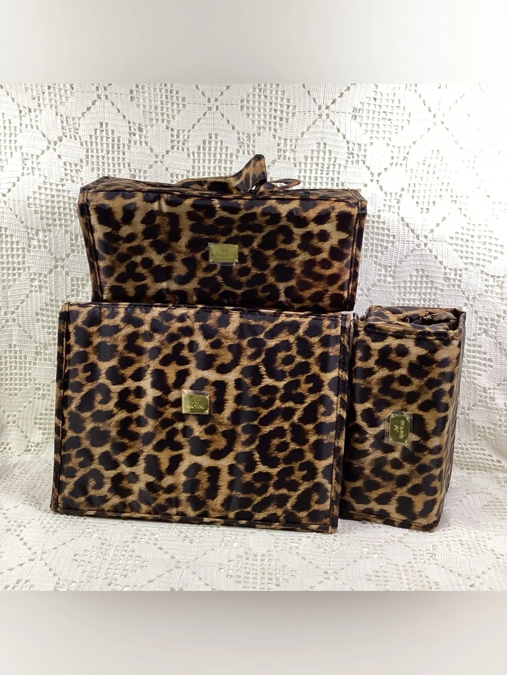 Joy Mangano “Better Beauty Case” Leopard Print Travel/Storage Bag Set
